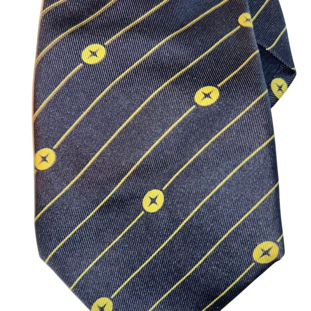 Gucci Italy blue gold cross print stripe 100% silk Italian desginer mens tie